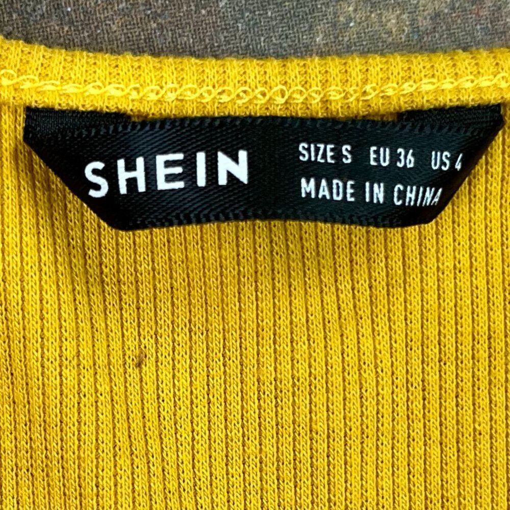 Shein Mustard Yellow Ribbed Button-Front Crop Top Small - Picture 5 of 10